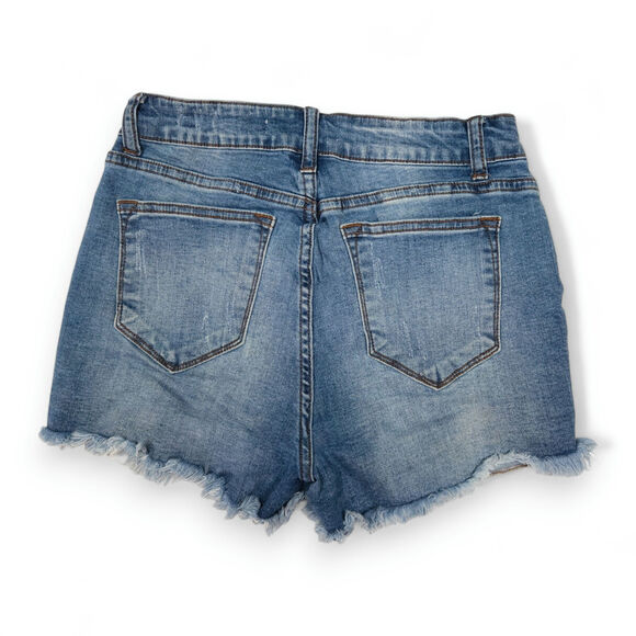 EUC Kancan High Rise Denim Shorts Sz. 28 Blue Distressed Frayed Hem Y2K Festival - Picture 2 of 8
